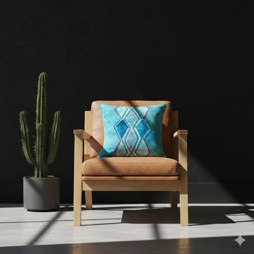 Reversible Southwestern Throw Pillow Cover in Sea