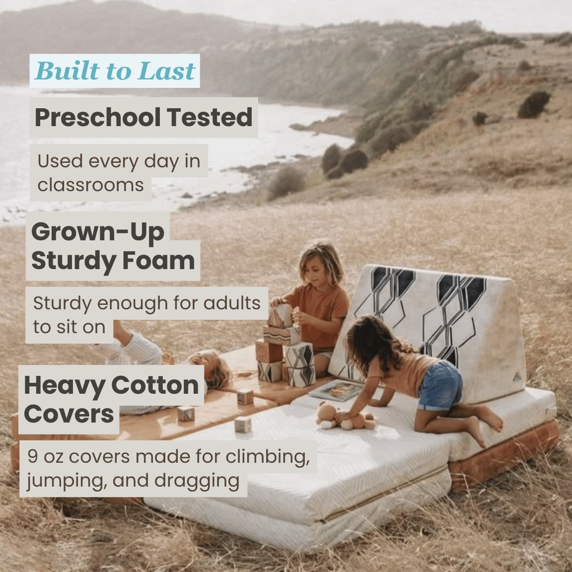 Luna Lounger | 3-Piece Compact, Durable Organic Cotton Play Couch for Kids, Easy to Clean