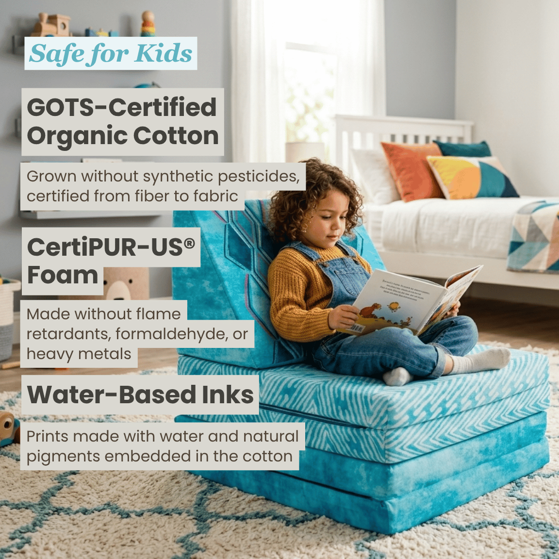 Luna Lounger | 3-Piece Compact, Durable Organic Cotton Play Couch for Kids, Easy to Clean